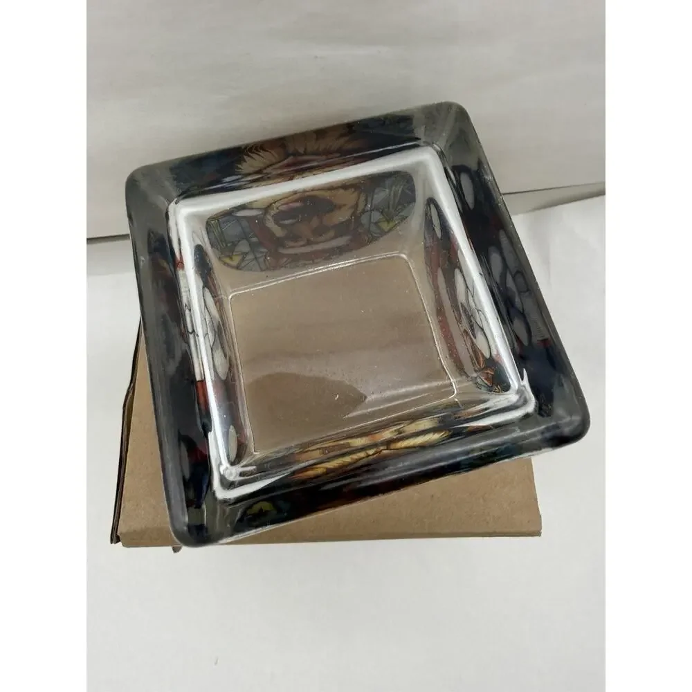 Stained Glass Styled Square Tealight Holder- Christmas Hat Dog, Real Glass Cup..